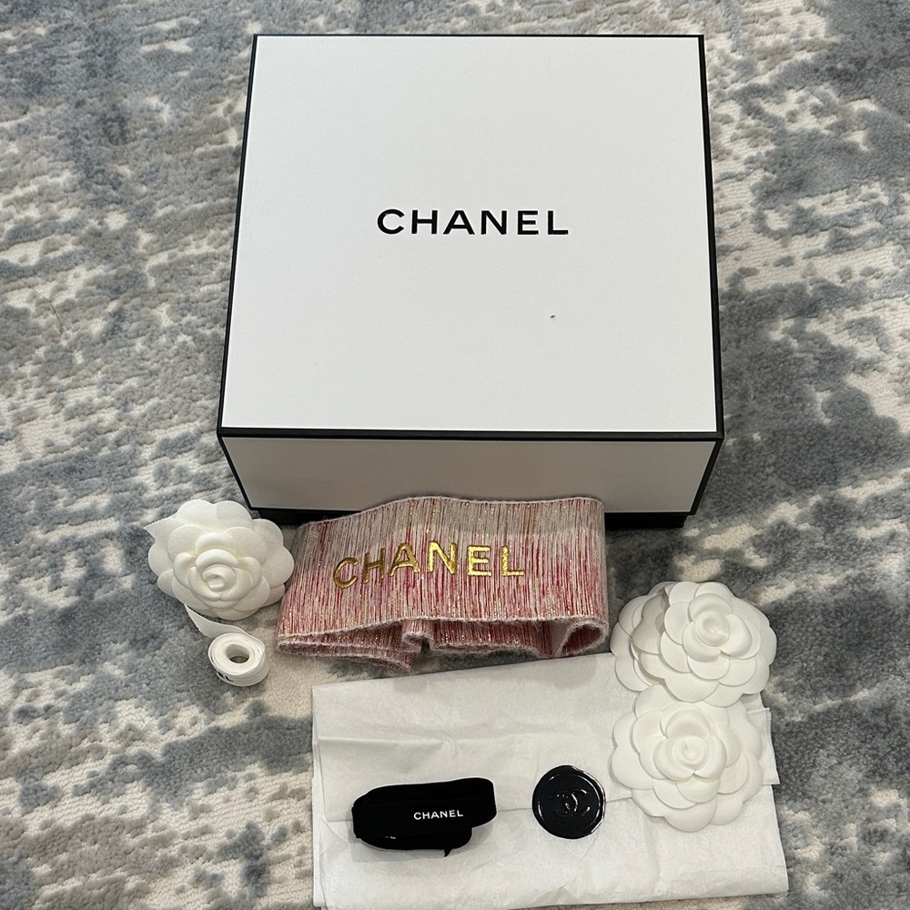 Chanel gift box and camellia flowers
